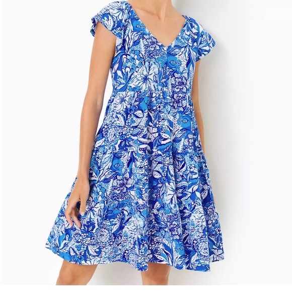 Sugar Dresses & Skirts - NWOT Lilly Pulitzer Kawai Short Flutter Sleeve Dress * Blue Tang*